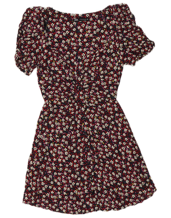 Zara skjortekjole til kvinder UK 6 XS Flerfarvet blomsterpolyester