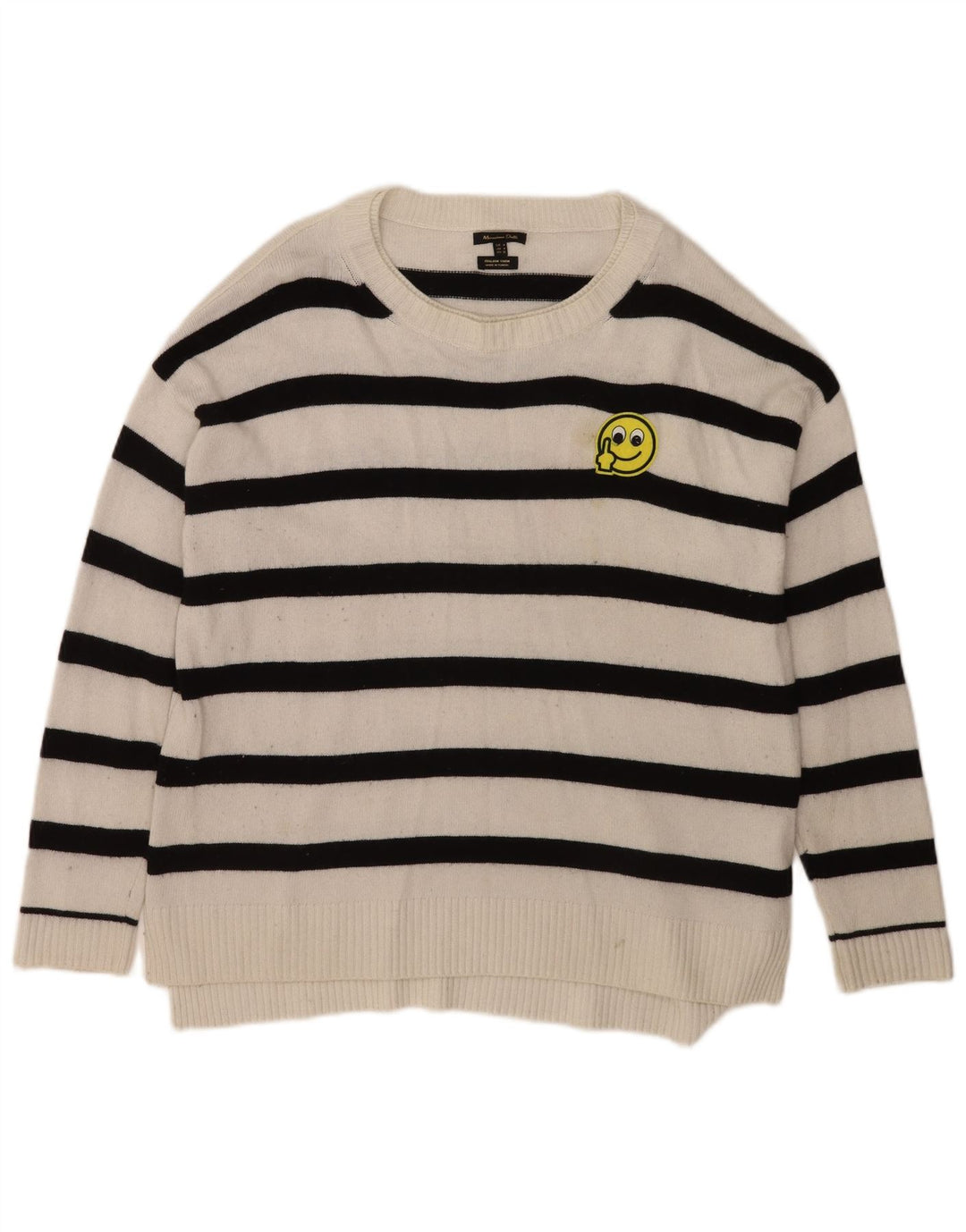 Massimo Dutti Herre Boat Neck Jumper Sweater Medium Hvid Stribet Viscose
