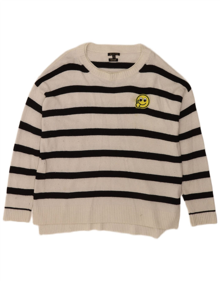 Massimo Dutti Herre Boat Neck Jumper Sweater Medium Hvid Stribet Viscose