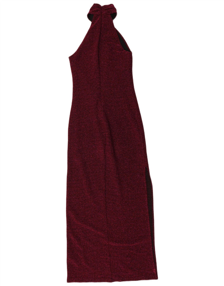 Vintage Dame Maxi Halter Dress UK 8 Small Maroon Flecked Polyester