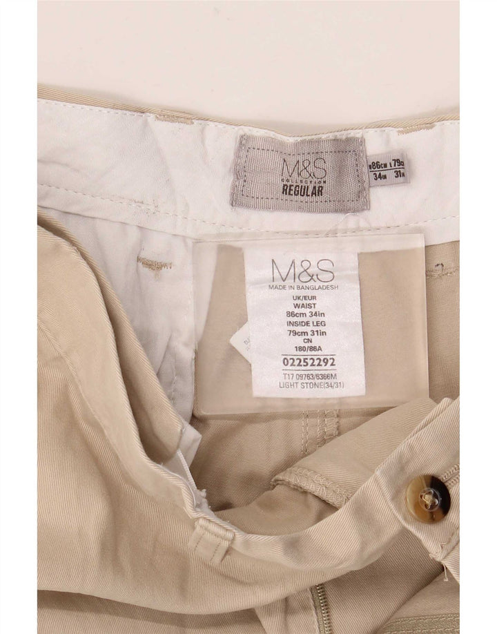 Marks & Spencer Herre Regular Fit Chinobukser W34 L31 Beige Bomuld