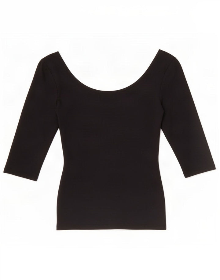 Zara Womens Crop Off Shoulder Top 3/4 ærme UK 8 Lille sort polyamid