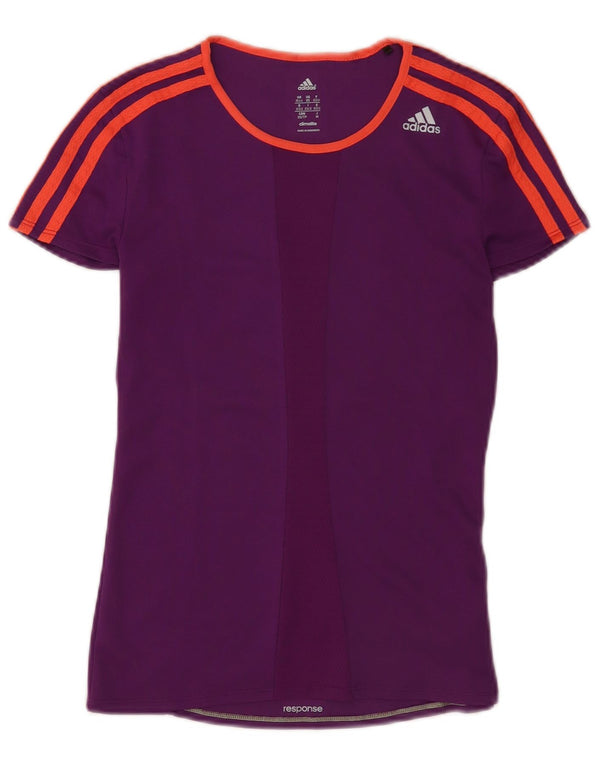 Adidas Dame T-Shirt Top UK 4/6 XS Lilla Polyester Sports