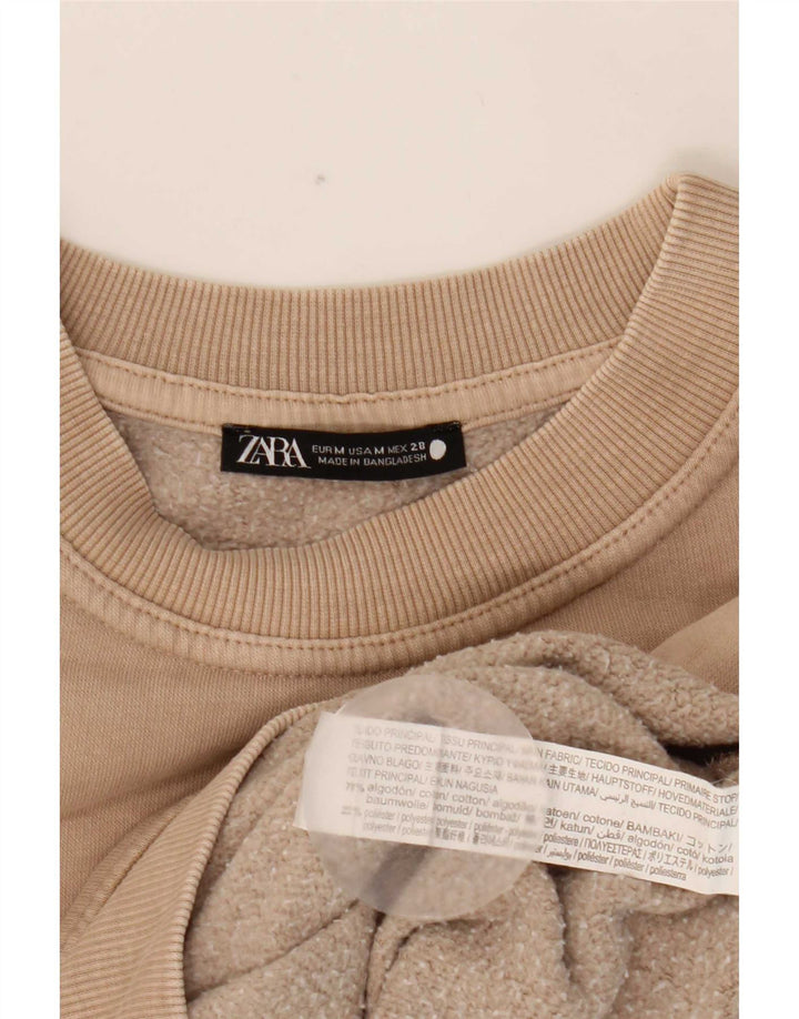 Zara Dame Oversized Sweatshirt Jumper UK 14 Medium Beige Bomuld