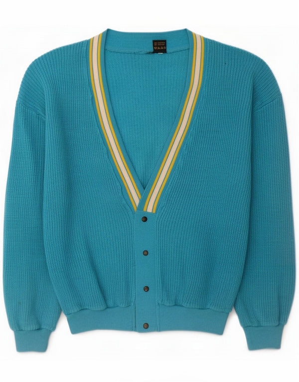 Mark Astor Herre Loose Fit Cardigan Sweater Large Blue Colourblock Cotton