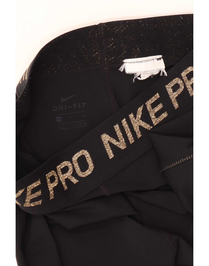 Nike Dame Dri Fit Grafiske Leggings UK 12 Medium Sort