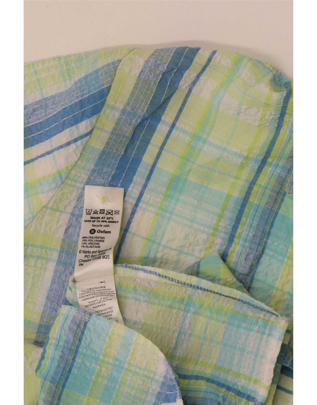 Marks & Spencer kortærmet skjorte til kvinder UK 22 3XL Grøn ternet polyester