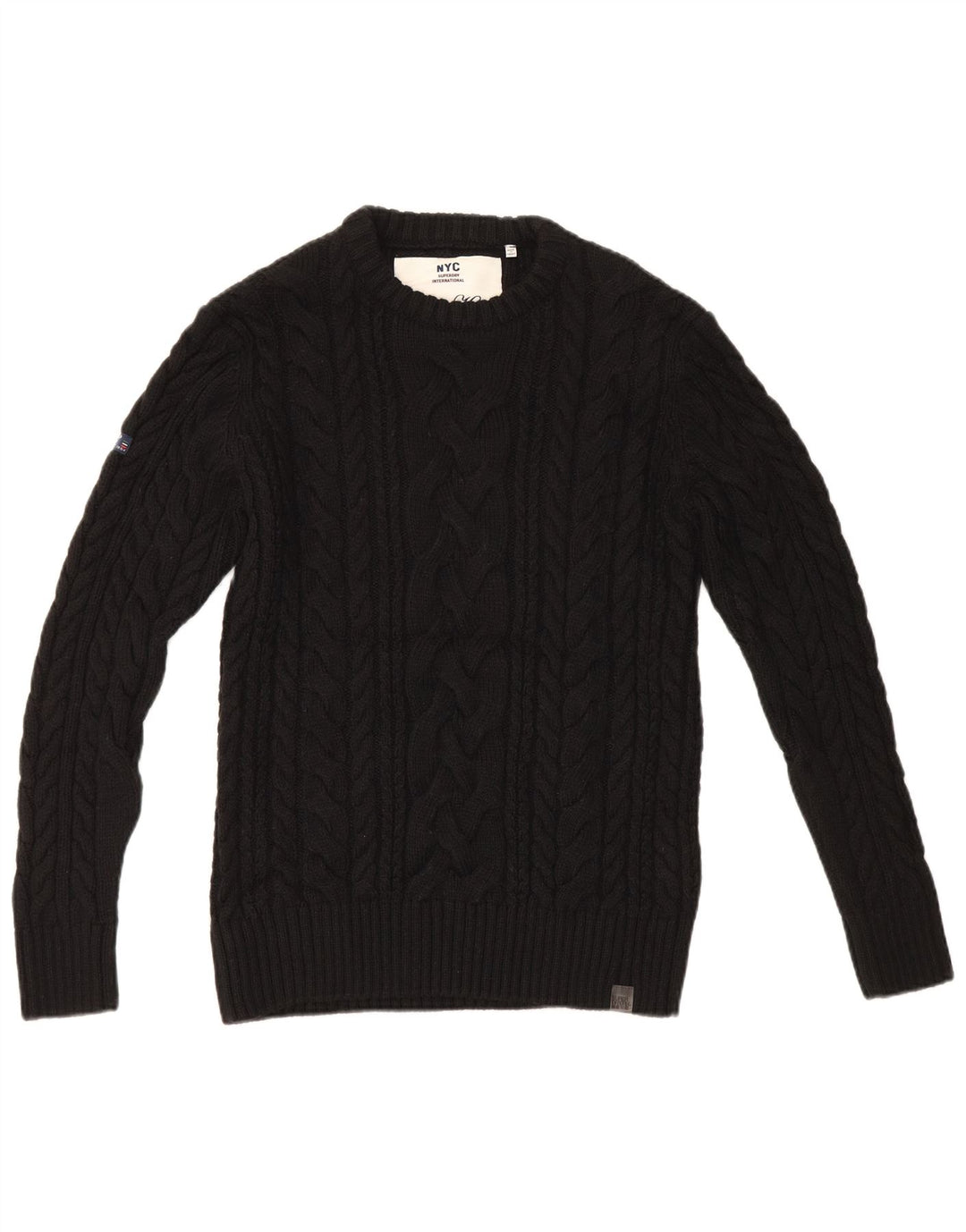 Superdry Herre sweater med rund hals, stor sort akryl