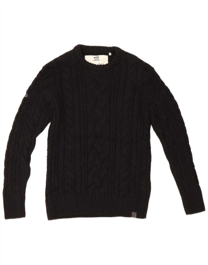 Superdry Herre sweater med rund hals, stor sort akryl