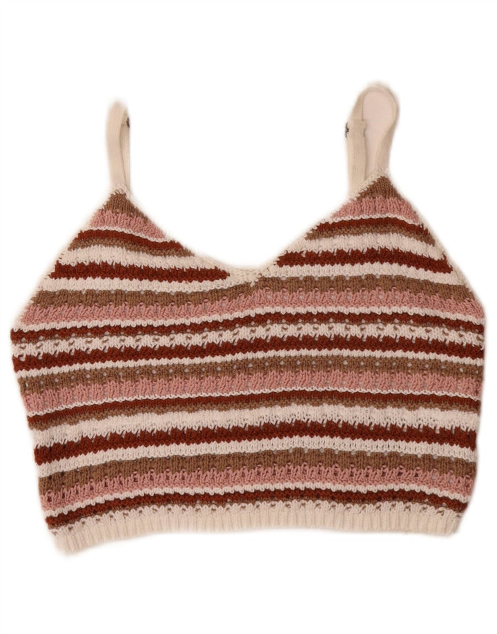 Hollister Knit Crop Top til kvinder UK 12 Medium Flerfarvet stribet bomuld