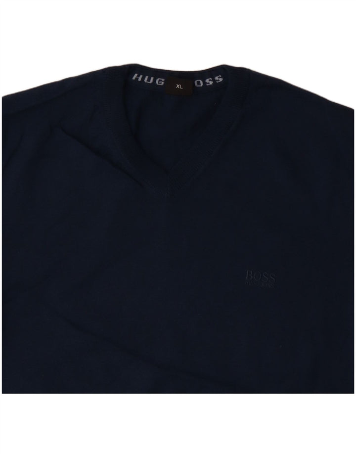 HUGO BOSS Herre V-hals sweater XL Marineblå Uld