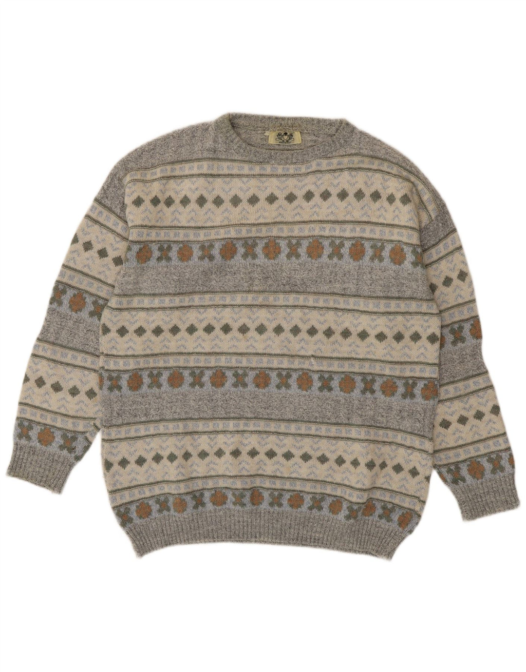 Vintage mænd med rund hals sweater mellemgrå geometrisk