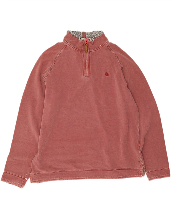 Fat Face Herre Zip Neck Sweatshirt Jumper Large Pink Bomuld