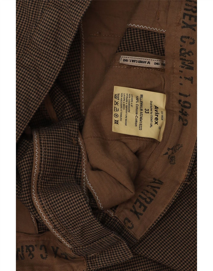 AVIREX Lige Chino-bukser til mænd W33 L32 Brun Houndstooth-bomuld