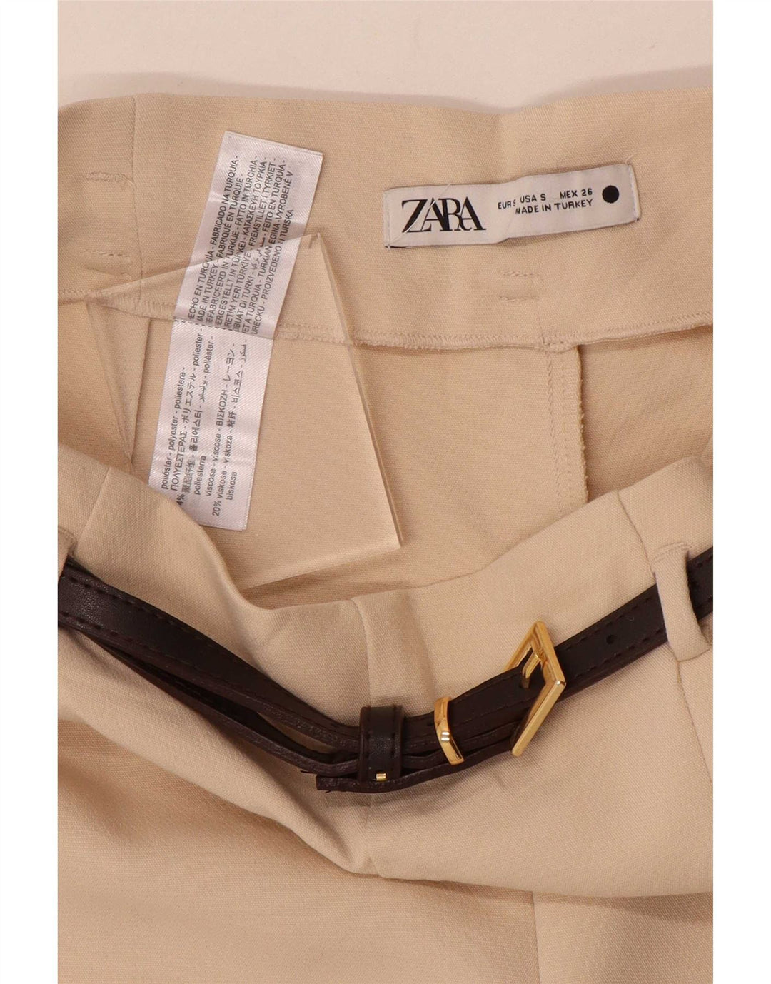 Zara Womens Vide Ben Cropped Trousers Small W26 L25 Beige Polyester