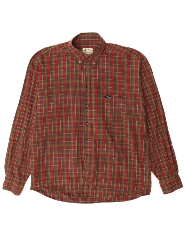 Sergio Tacchini herreskjorte 2XL brun ternet bomuld