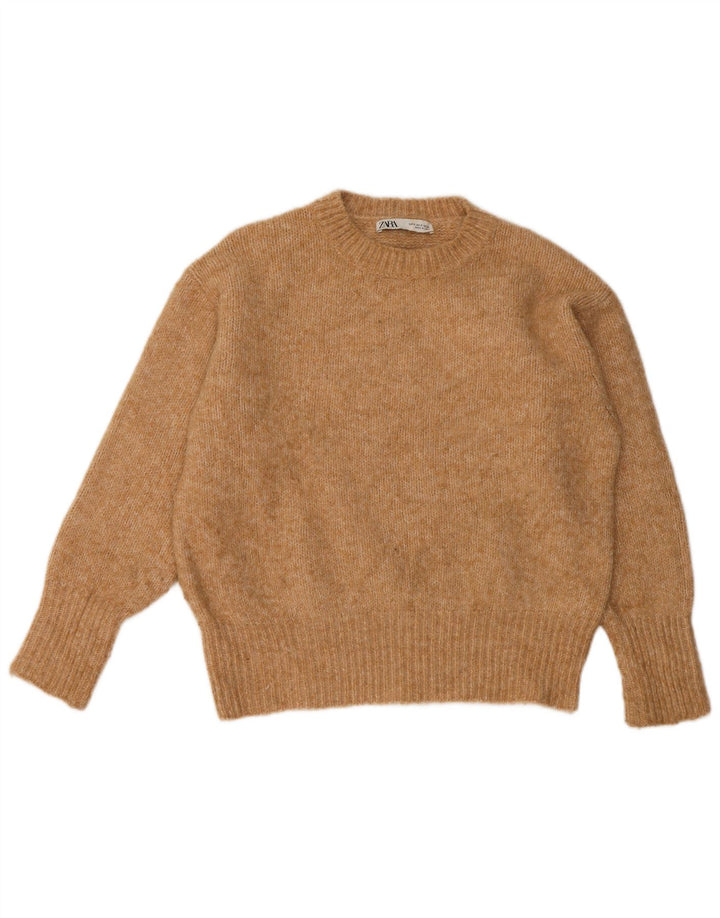 Zara Dame Oversized Crew Neck Jumper Sweater UK 10 Small Beige Polyester