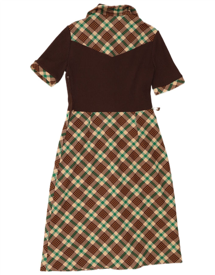 Vintage Dame A-Line Kjole UK 10 Small Brown Check