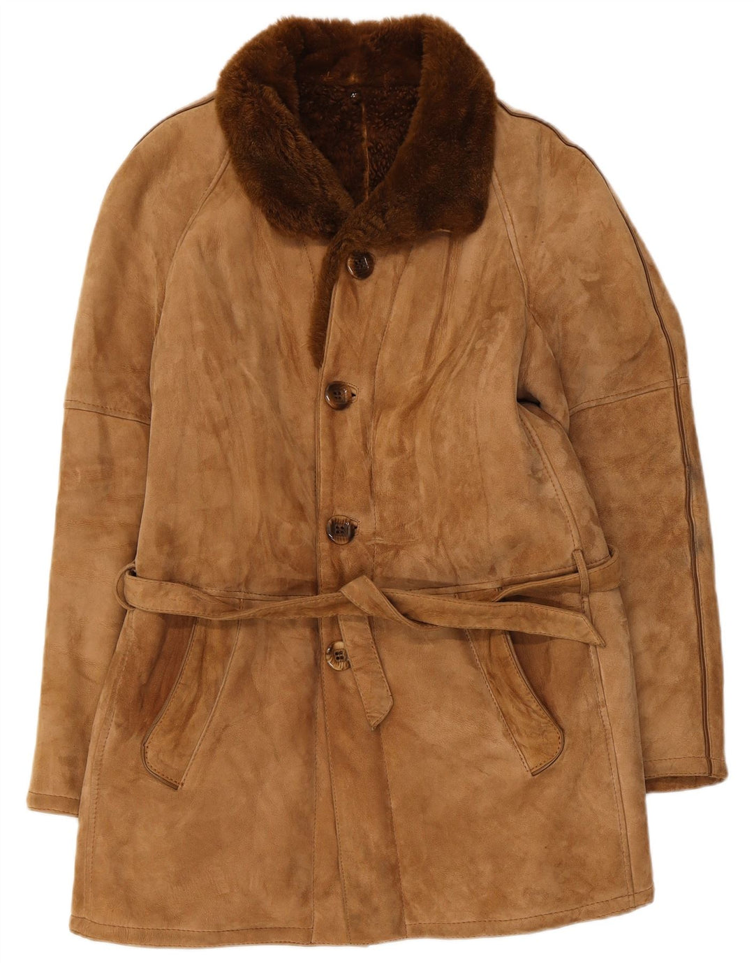 Vintage Shearling Overfrakke til mænd IT 48 Medium Beige