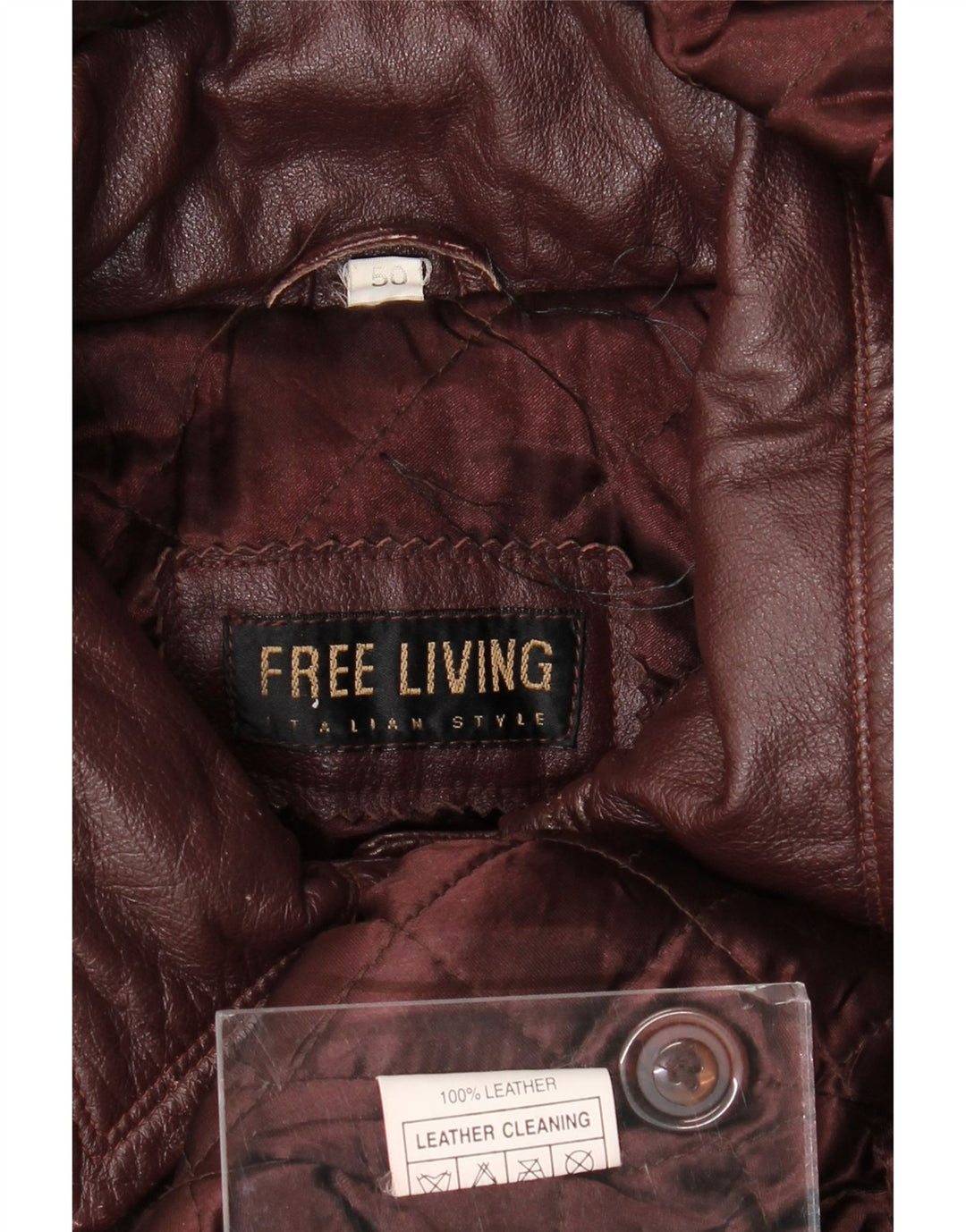 Vintage læderfrakke med hætte til kvinder i overstørrelse IT 50 XL rødbrun læder