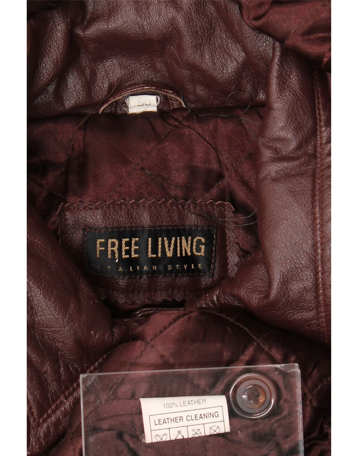 Vintage læderfrakke med hætte til kvinder i overstørrelse IT 50 XL rødbrun læder