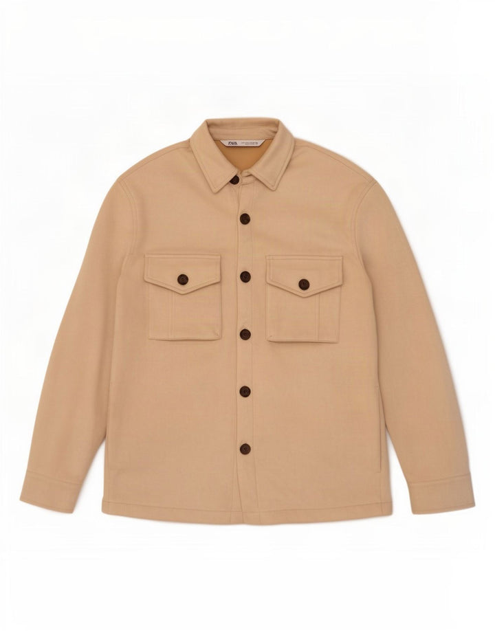 Zara Herre Bomber Jacket UK 36 Small Off White Polyester