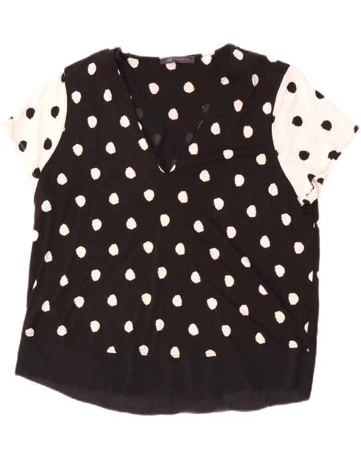 Marks & Spencer Damebluse Top UK 16 Large Black Polka Dot Viscose