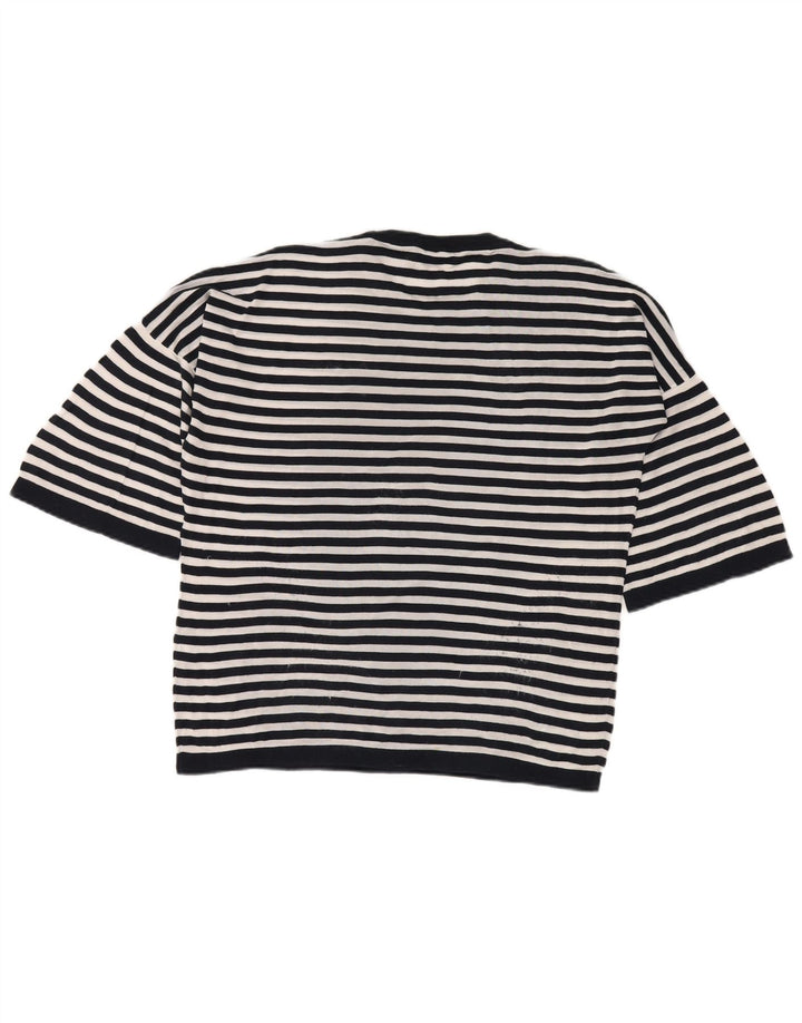 BENETTON Dame 3/4 ærmet bluse Top UK 10 Small Navy Blue Nautical