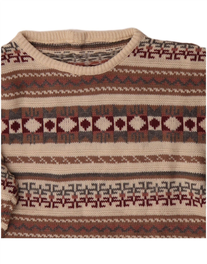 Vintage herre rund hals sweater medium flerfarvet geometrisk