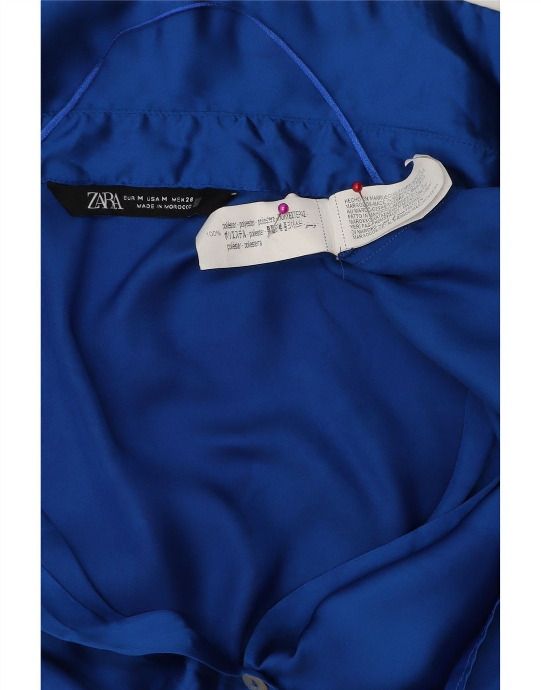 ZARA skjortebluse til kvinder UK 14 Medium Blue Polyester