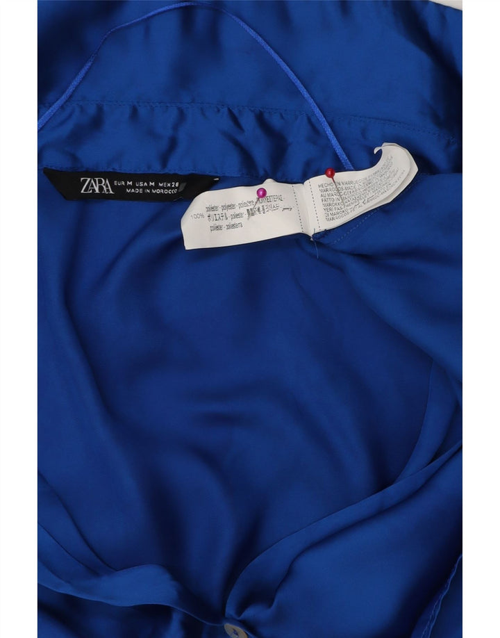 ZARA skjortebluse til kvinder UK 14 Medium Blue Polyester