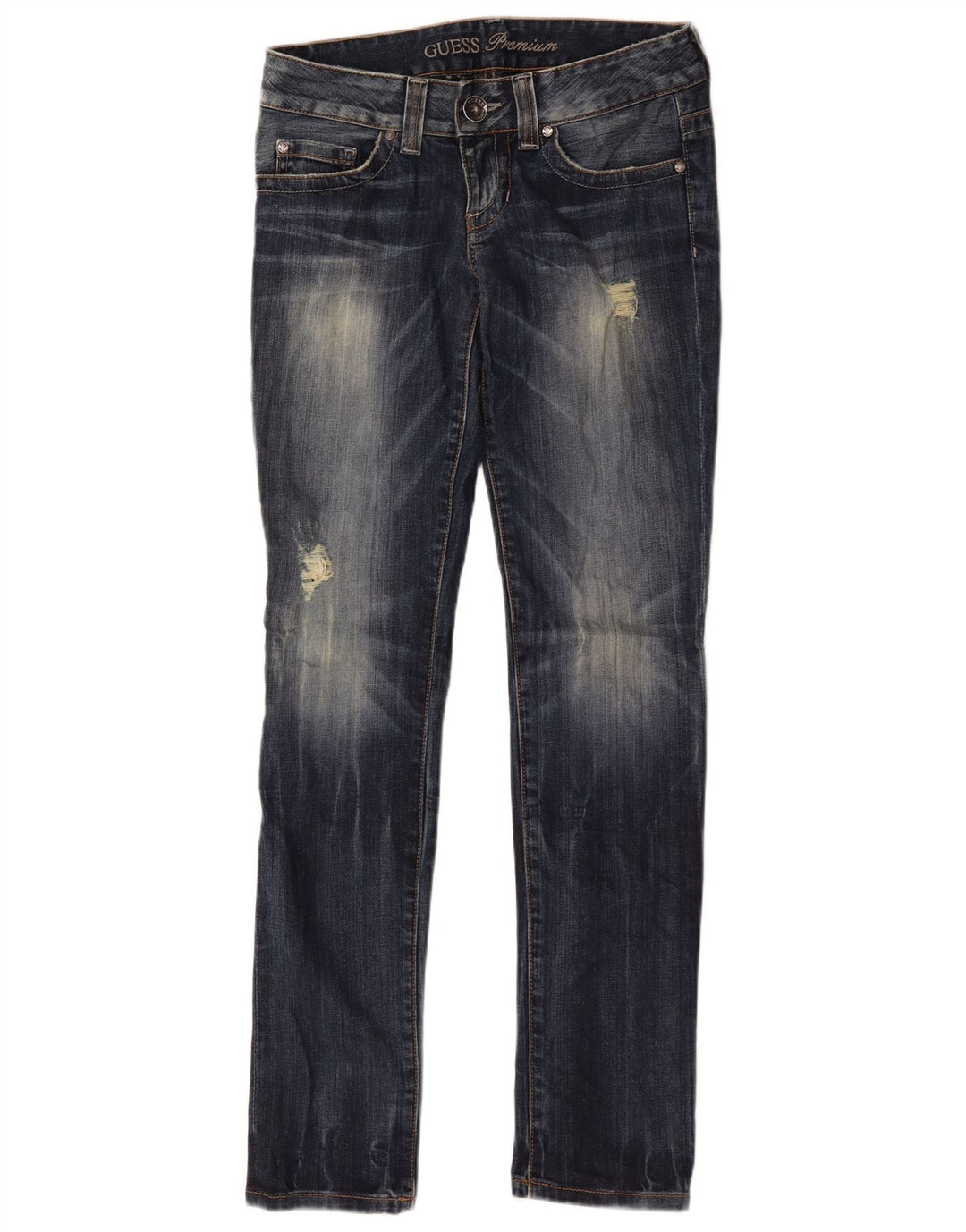 Guess Womens Distressed Slim Jeans W29 L32 Blue Cotton