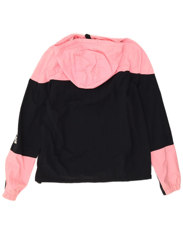 Superdry grafisk regnjakke med hætte til kvinder UK 18 XL Sort Colourblock Nylon