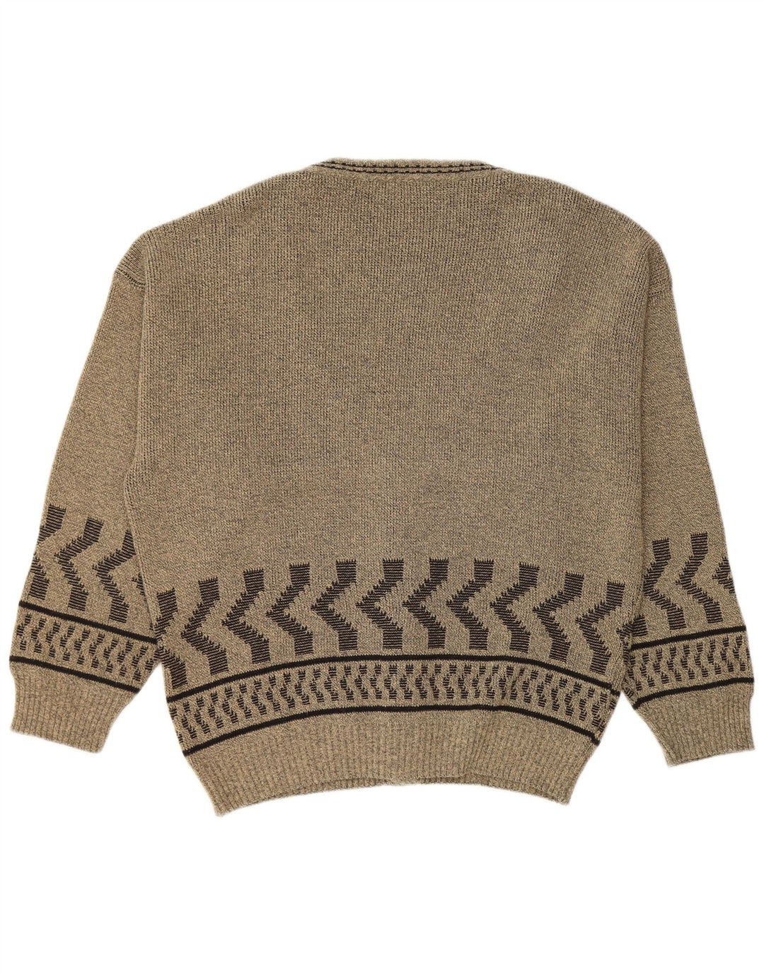 VINTAGE Herre Cardigan Sweater Stor Khaki Geometrisk Bomuld