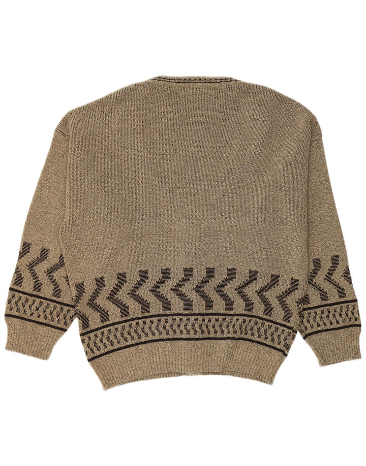 VINTAGE Herre Cardigan Sweater Stor Khaki Geometrisk Bomuld