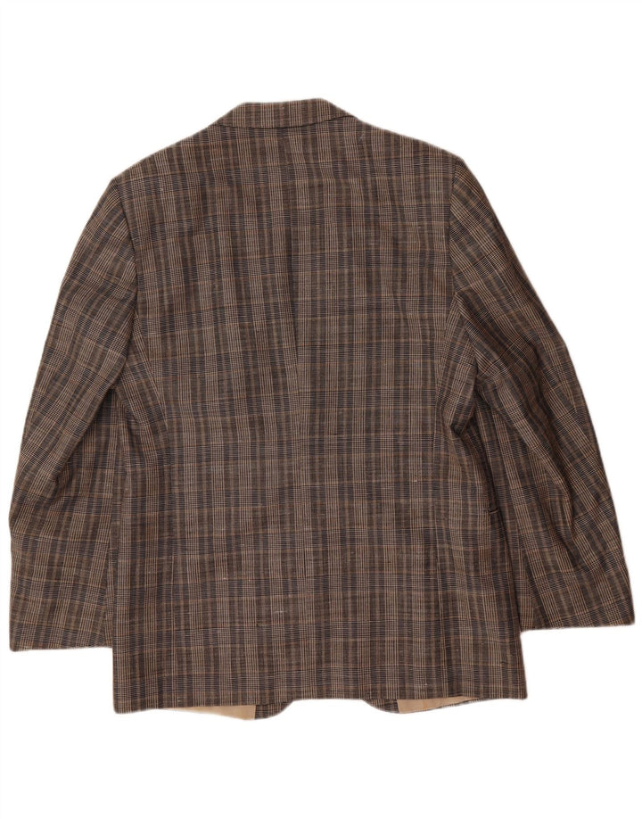 JAEGER Mens 2 Button Blazer Jacket IT 52 XL Brown Check Wool