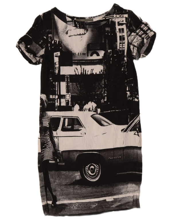ZARA Womens Graphic T-Shirt Dress UK 12 Medium Black Viscose