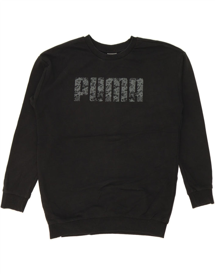 PUMA Womens Oversized Graphic Sweatshirt Jumper UK 10 Small  Black Cotton Vintage Puma and Second-Hand Puma from Messina Hembry 