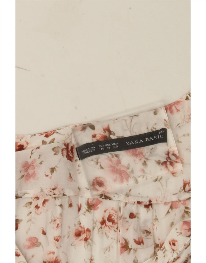 Zara Dame 3/4 ærmet bluse Top UK 14 Medium White Floral