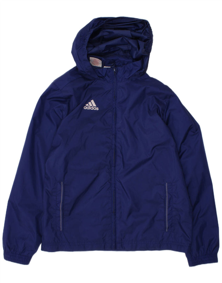 ADIDAS Boys Hooded Rain Jacket 9-10 Years Navy Blue Polyamide