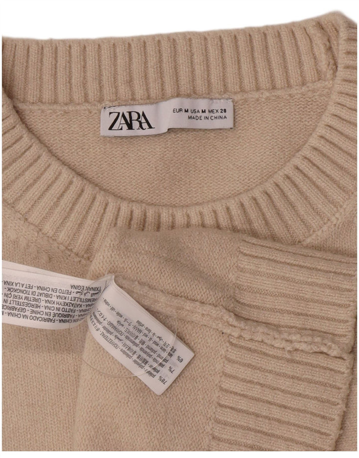 Zara Dame Crop Vest Tank Top UK 12 Medium Beige Polyester