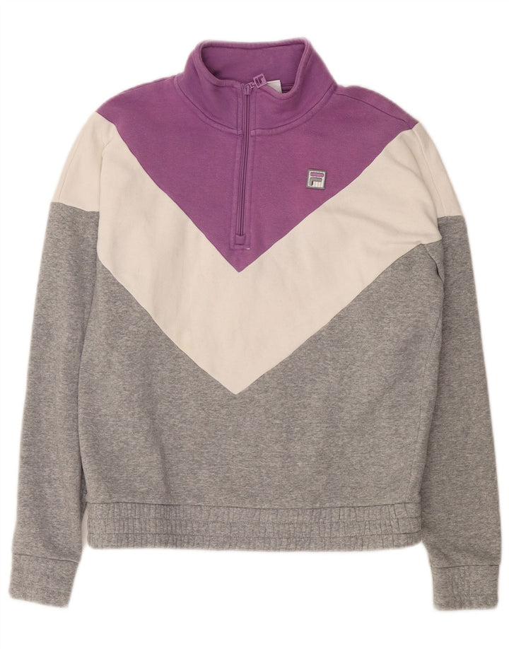 FILA 1/4 lynlås sweatshirt til kvinder UK 14 mellemgrå farveblok bomuld