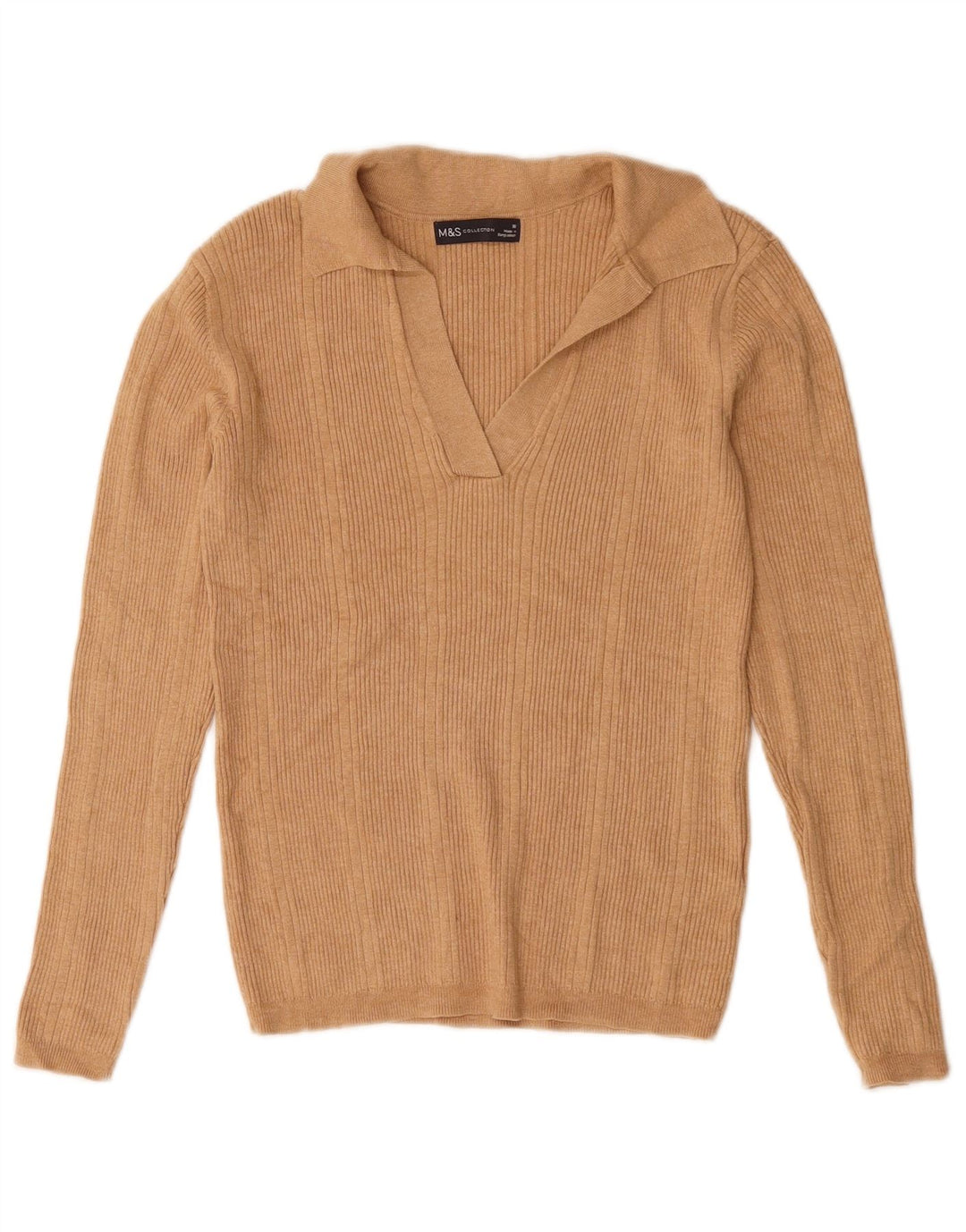 Marks & Spencer Dame Oversized Polo Neck Jumper Sweater UK 10 Small Beige