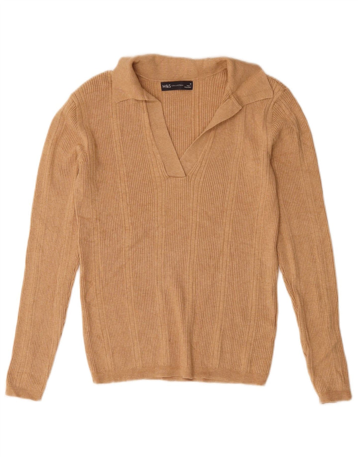 Marks & Spencer Dame Oversized Polo Neck Jumper Sweater UK 10 Small Beige