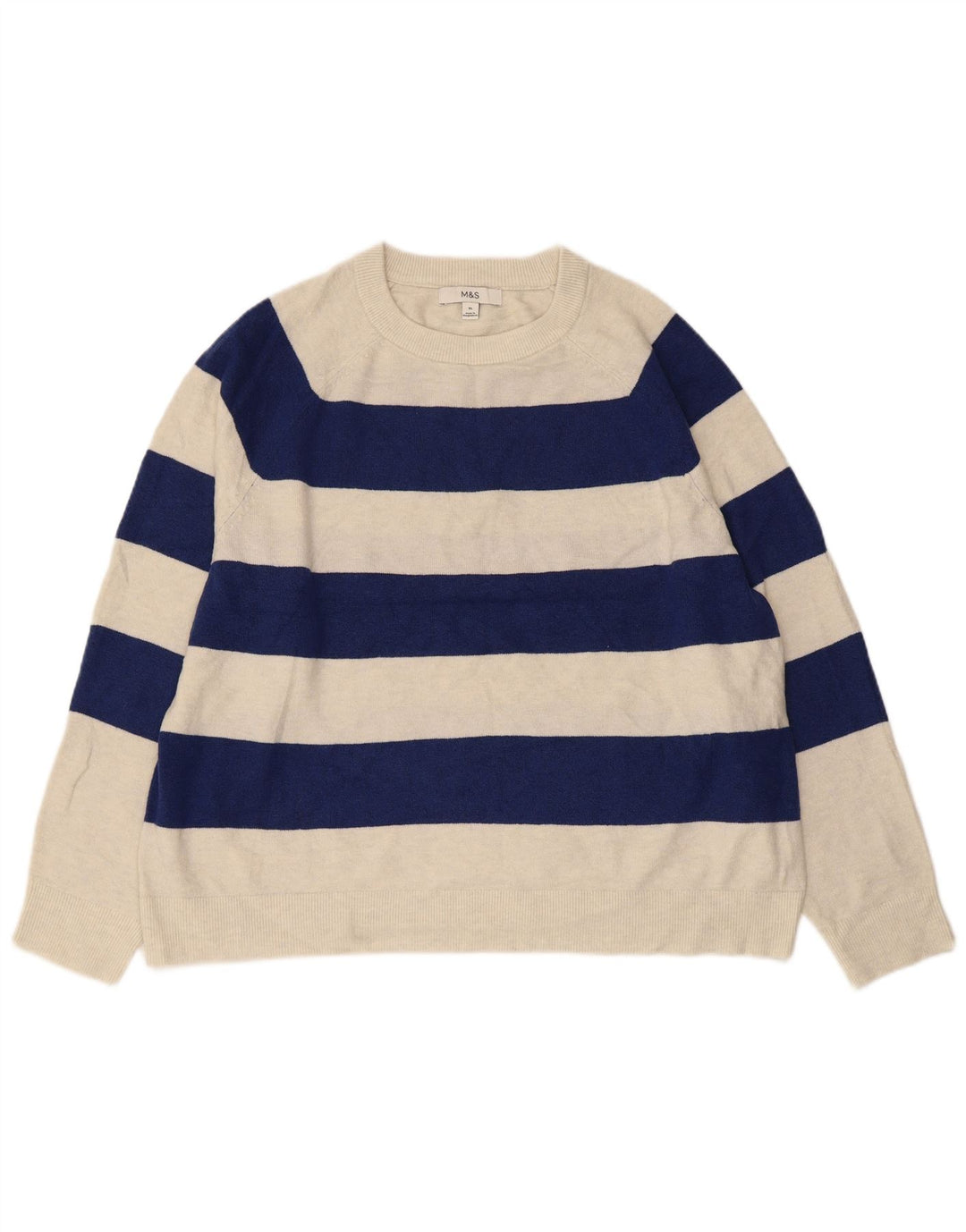 MARKS & SPENCER Dame sweater med rund hals, UK 18 XL Marineblå Stribet