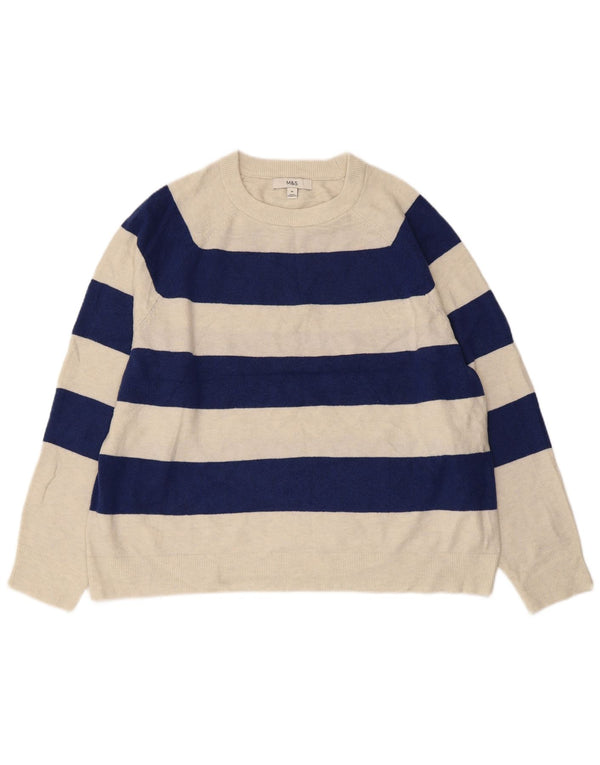 MARKS & SPENCER Dame sweater med rund hals, UK 18 XL Marineblå Stribet