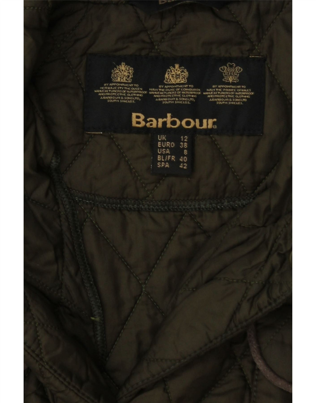 BARBOUR Womens Quilted Jacket UK 12 Medium Khaki Vintage Barbour and Second-Hand Barbour from Messina Hembry 