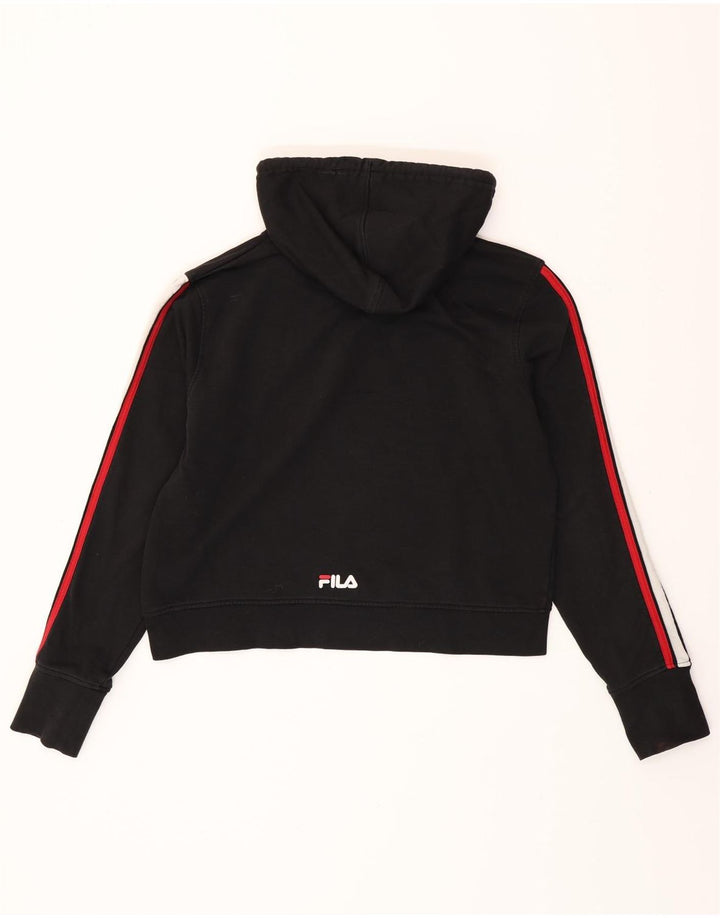 FILA Dame Crop Graphic Hoodie Jumper UK 18 XL Sort Colourblock Bomuld