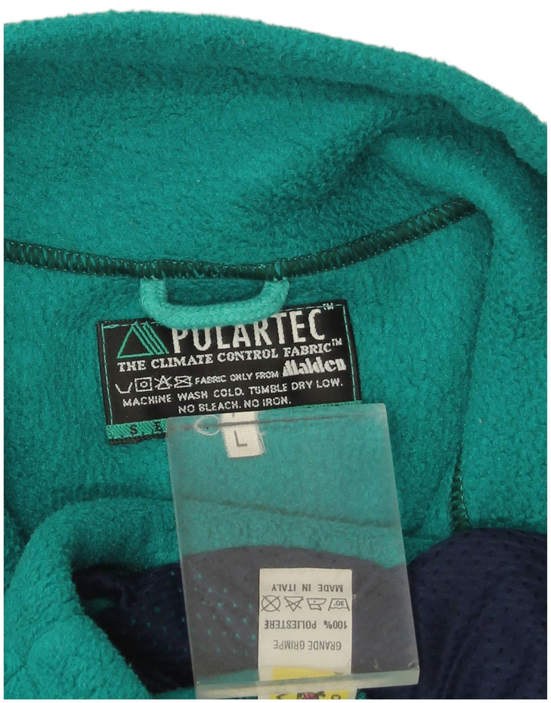 Vintage fleecejakke til mænd UK 40 Stor grøn geometrisk polyester