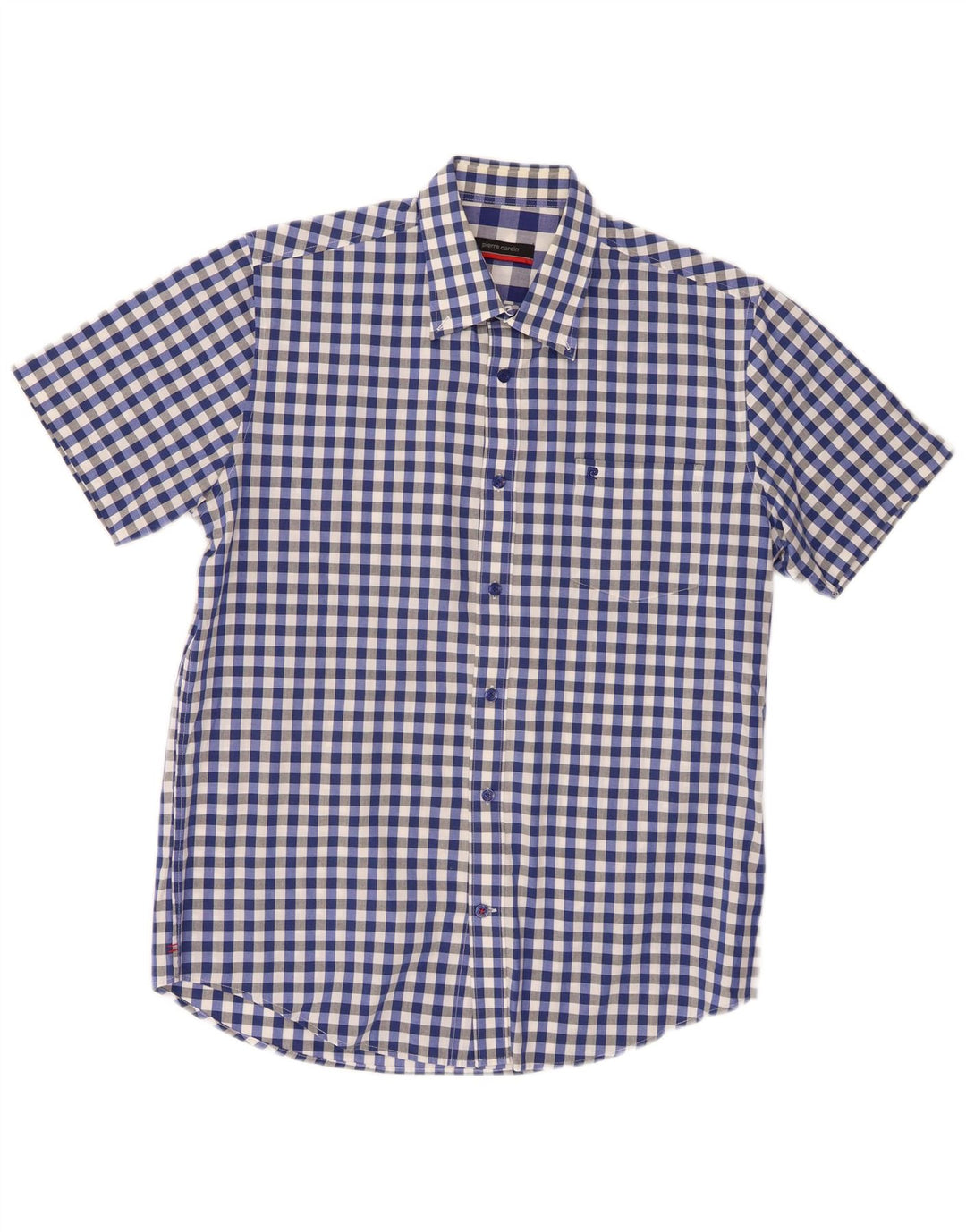 Pierre Cardin Herre kortærmet skjorte Medium Blue Gingham Cotton